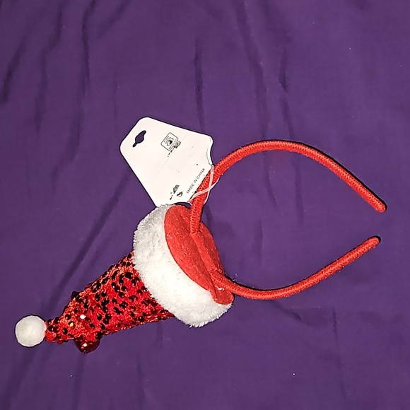 Lux Kids Holiday Headbands Silver Sparkle Snowflakes Red Jingle Bell Santa Hat - Picture 6 of 6